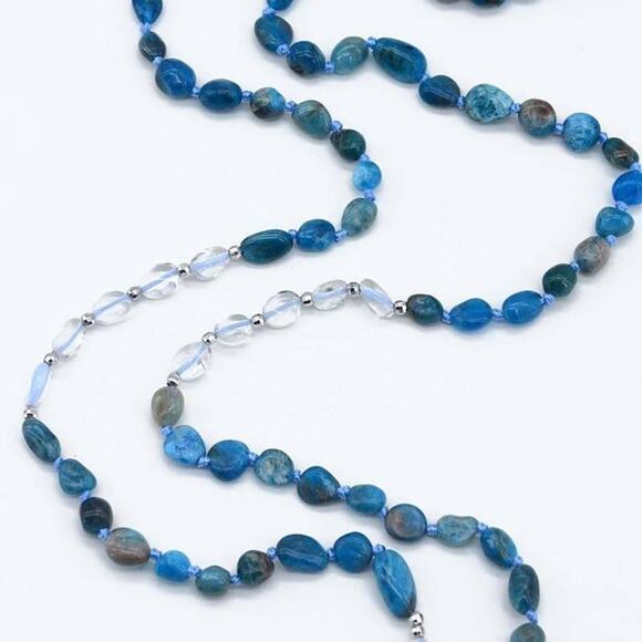 Sterling Silver Blue Aquamarine and Apatite Quartz Necklace - Picture 4 of 9